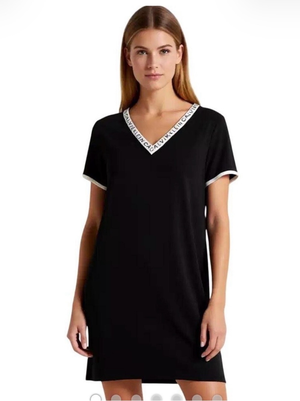 Calvin Klein Short Sleeve T-Shirt Dress 2X Black White Trim Summer Casual Chic